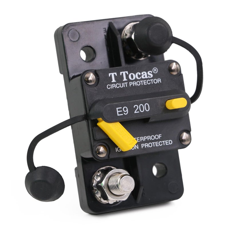T Tocas E9 3/8" Studs 200 Amp Circuit Breaker with Manual Reset 12V- 48V,IP67 Waterproof, 200A Switchable Breakers Surface Mount - Image 1